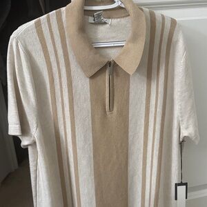 William Rast Beige and Tan Striped Polo Shirt